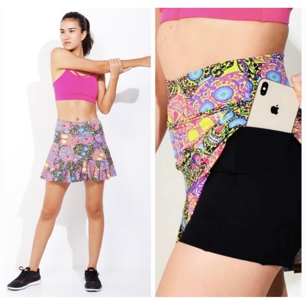 Dona Jo‎ Women Small Jojo Skirt Skort Sugar Skull Esqueleto Athletic Tennis Golf